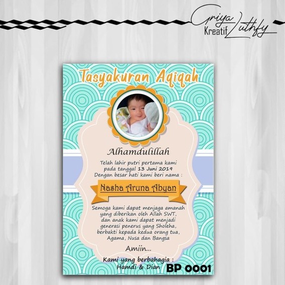 

Kartu Tasyakuran Kelahiran - Aqiqah - Selapanan BP 0001