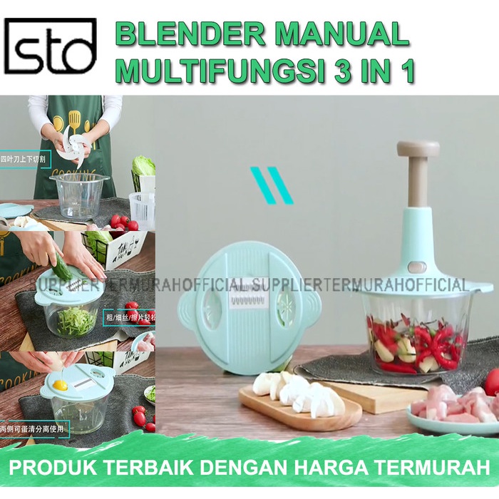 Jual Blender Manual 3In1 Multifungsi 2 Liter -Blender 4 Mata Pisau Full Set