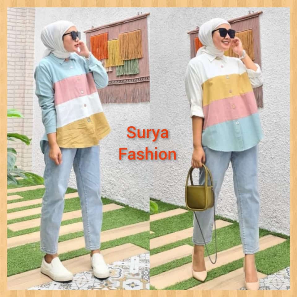 Atasan Blouse Kemeja Wanita Katun Linen Impor Terbaru-1