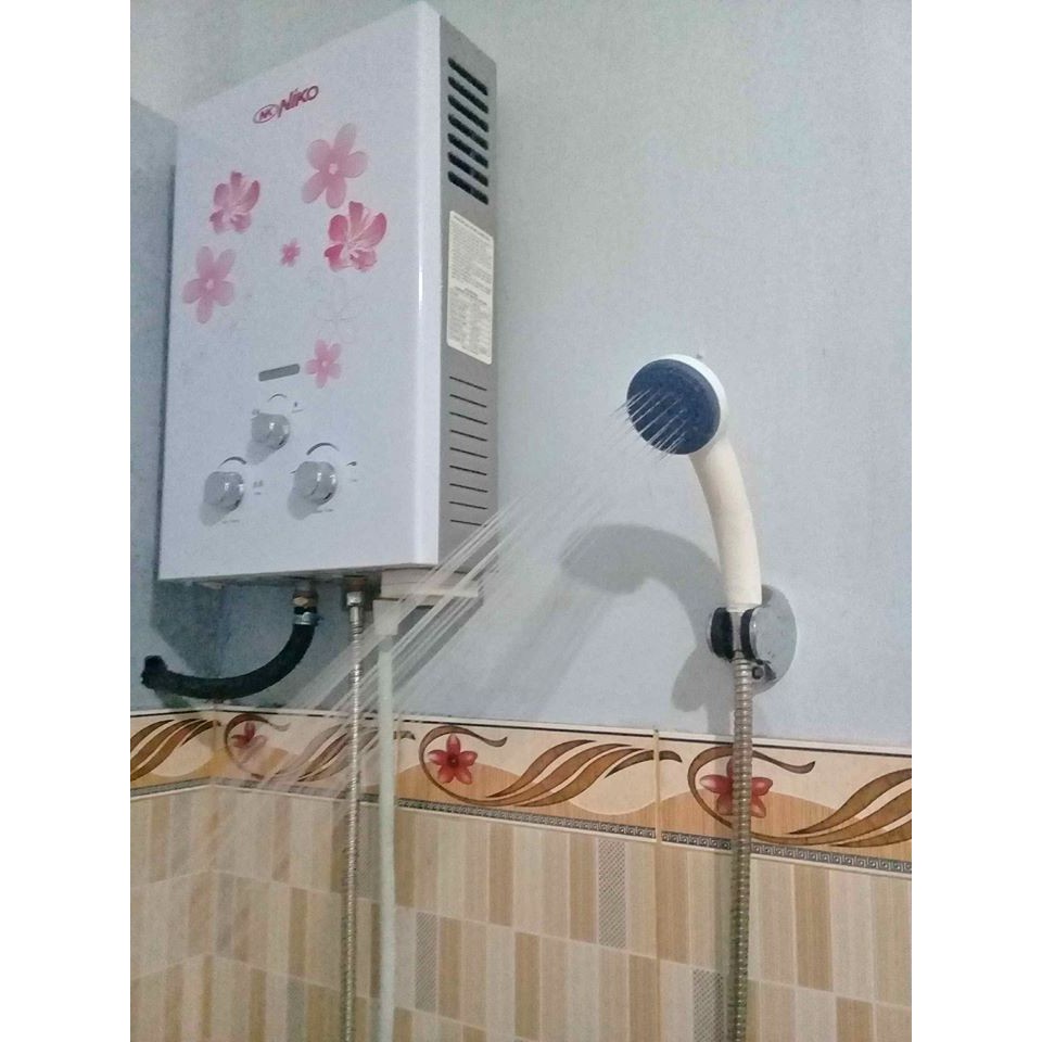 Water Heater Pemanas Air Kamar Mandi Gas Niko Lengkap Putih