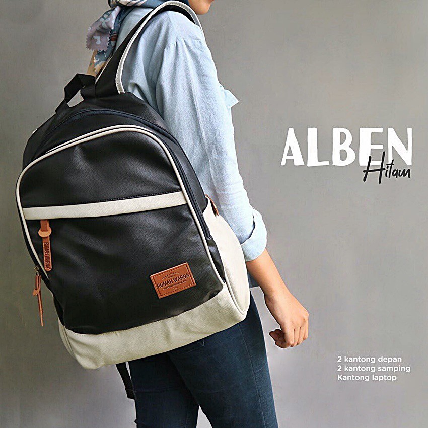Rumah Warna Tas Ransel Tas Laptop 15 inci 29 x 12 x 45 cm Alben Hitam