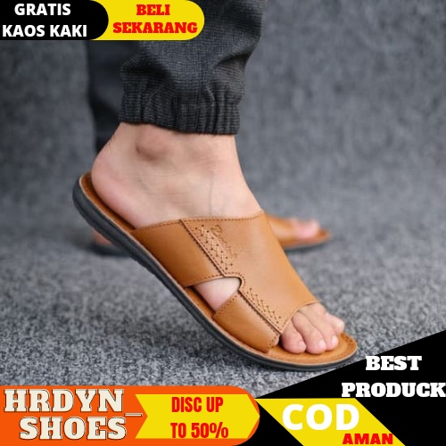 BARLIN - Sandal Casual Pria Kulit Asli Carvil Murah Jepit Slide Flip Flop Selop NgeMall Hangout