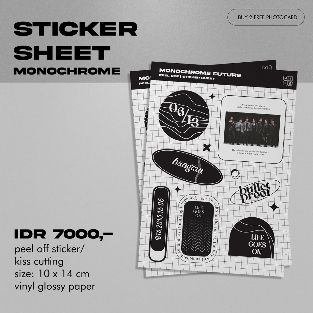 Jual BTS Sticker Sheet Monochrome Black and White | Shopee Indonesia
