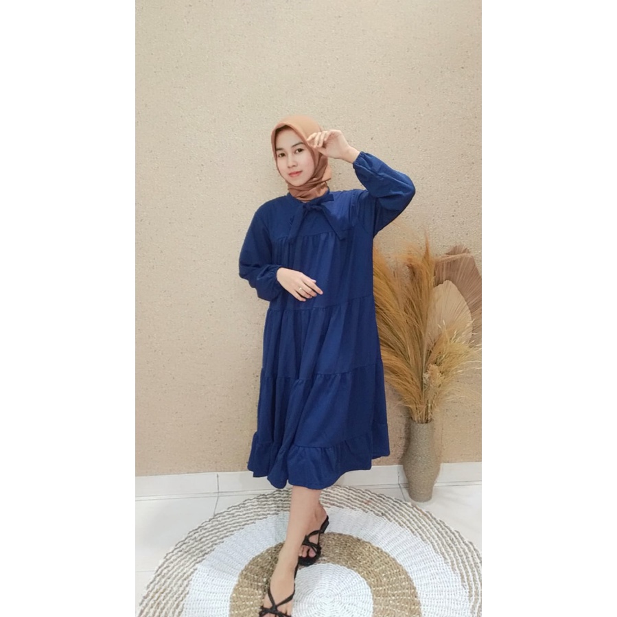 FN - Rachel Midi Dress / Long Tunik Wanita Terbaru / Gamis Polos Murah / OOTD Muslim / Kekinian