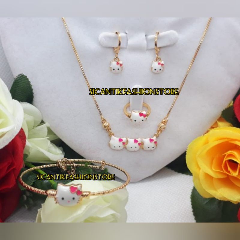 PROMO KALUNG TITANIUM SET ANAK-ANAK SATU SET KALUNG/CINCIN/GELANG/ANTING ANTI KARAT LAPIS EMAS