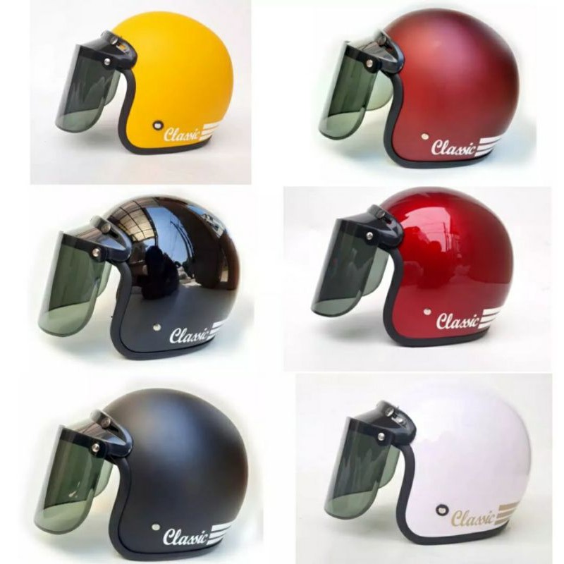 Helm Bogo Retro Classic dewasa Warna Glosi dan Doff