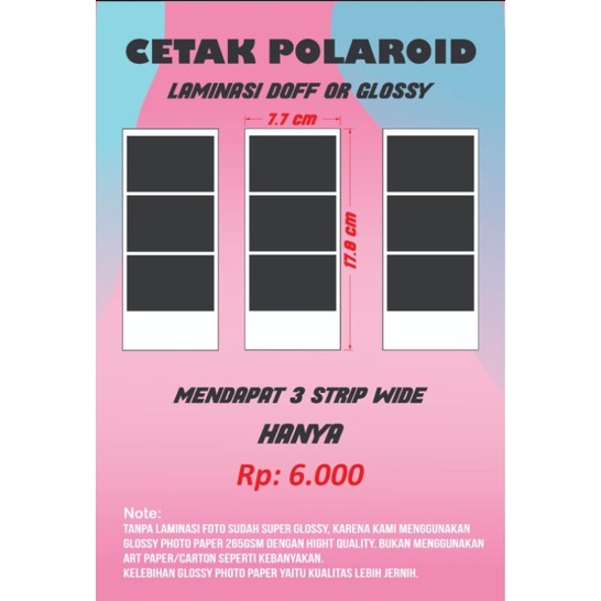 Jual Cetak Foto Polaroid 3 Strip Wide Ukuran 7 7x17 8cm Laminasi Glossy