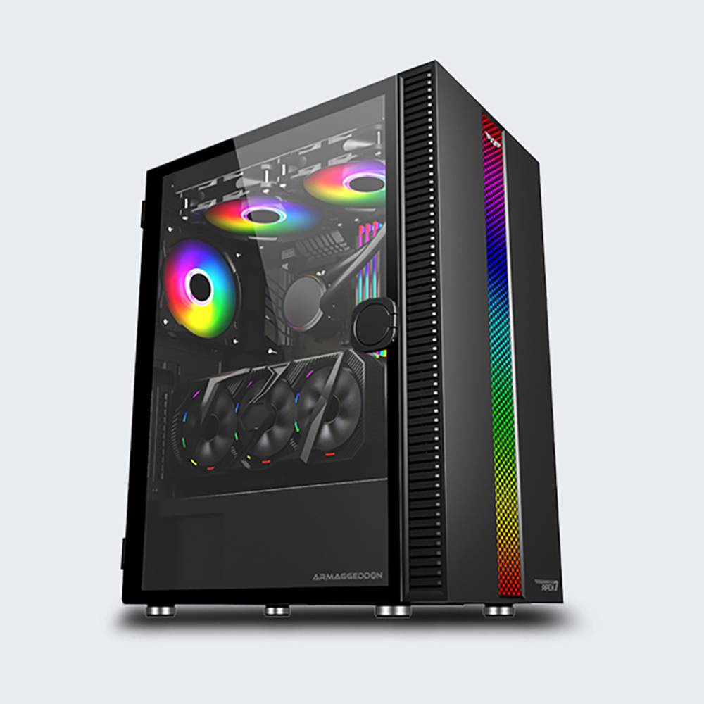 Casing PC Gaming Tessaraxx APEX 7 Armaggeddon E-ATX Gaming PC Case RGB Strip Front