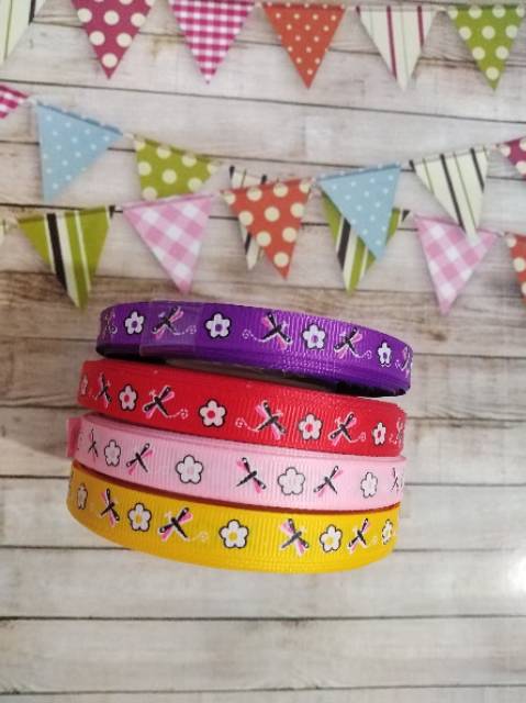 Paket pita grosgrain motif dot / bintik