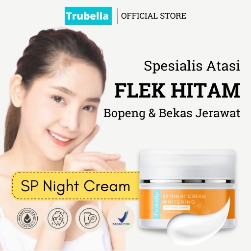 Trubella SP Night Cream Penghilang Flek Hitam Bopeng dan Bekas Jerawat Krim Malam Pencerah Wajah Unt