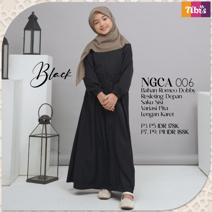 Nibras Couple NGC 006 dan NGCA 006 Gamis Capel Ibu dan Anak Hitam Putih Simple Muslim OOTD