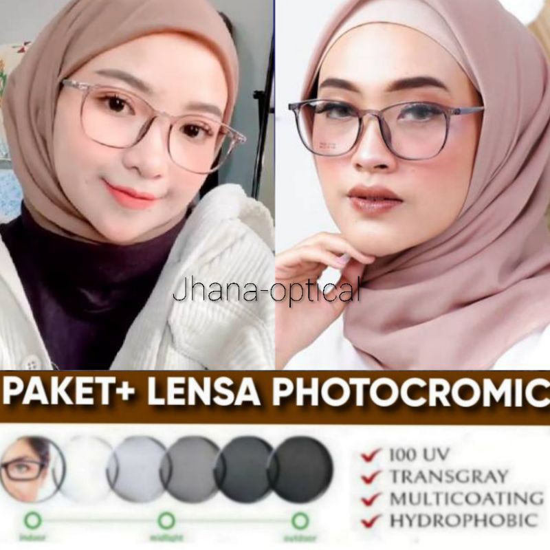 Kacamata frame 21301 paket lensa minus photocromic dan lensa minus crmc