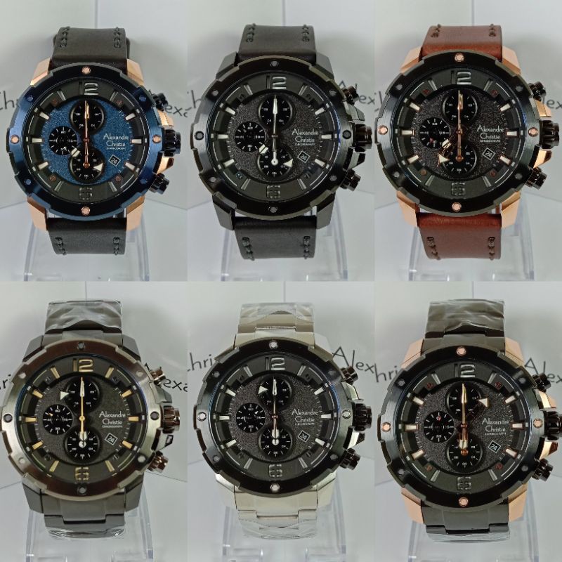 Alexandre Christie Pria AC6410MC Original Jam Tangan AC Sport Rantai Kulit Chronograph Tanggal