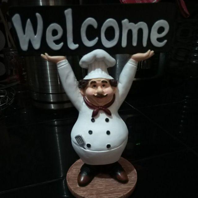Patung Pajangan Koki Welcome Chef Pelayan Cafe Bakery Dekorasi Dapur Rumah Home