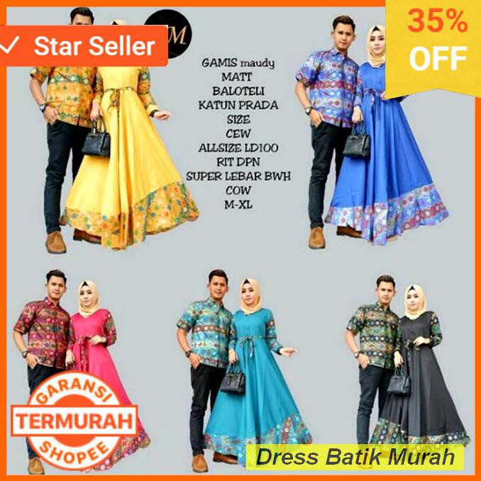 Terlaris Gamis Couple Batik Pitaloka Batik Syari Baloteli Polos Rok Lebar Sarimbit Gamis Maudy Bat
