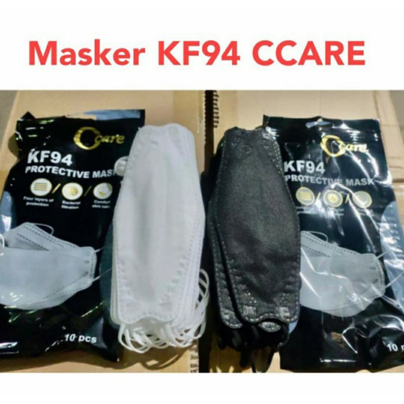 GROSIR MASKER KF94 HITAM PUTIH 4 PLY (100 PCS)