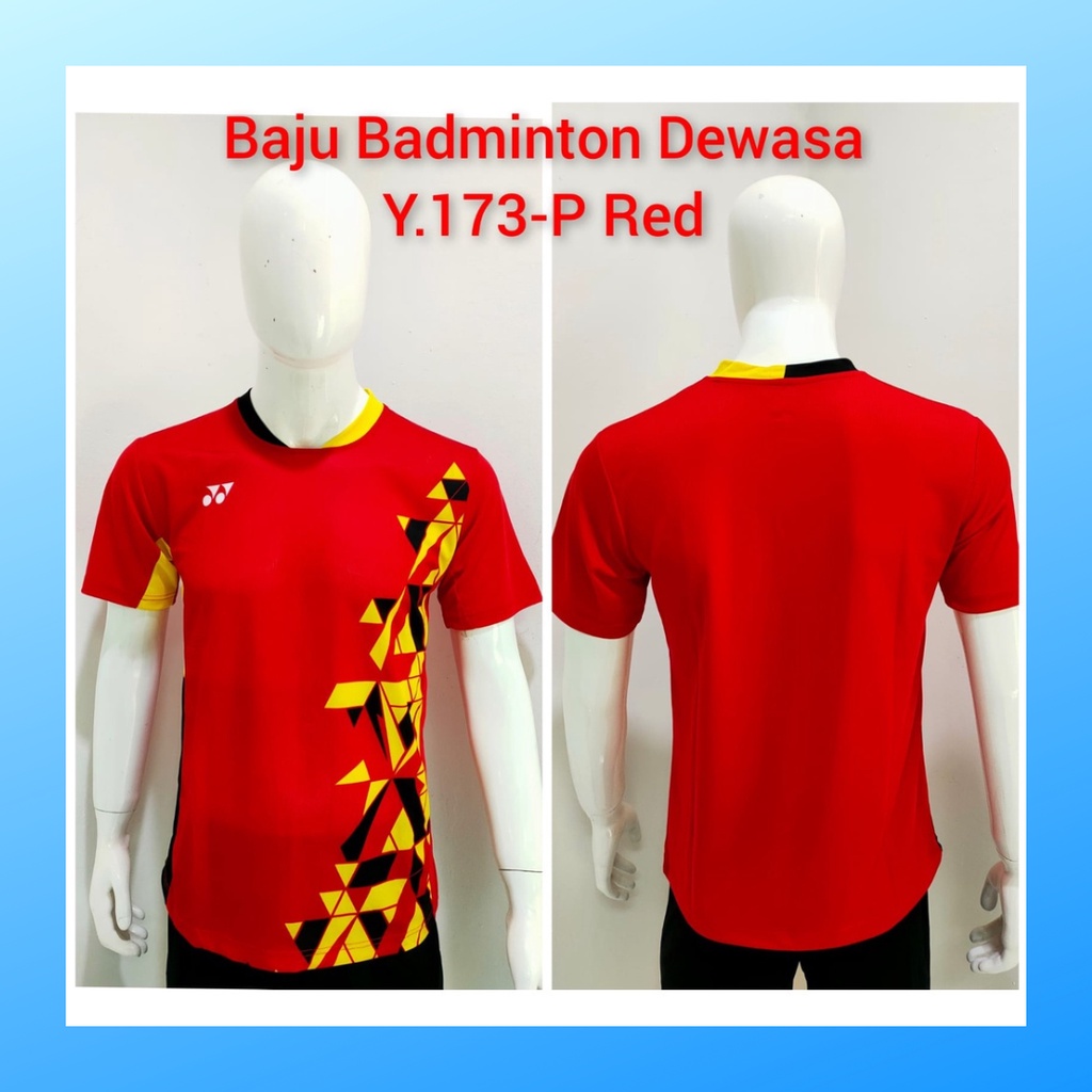 Kaos bulutangkis pria baju badminton atasan olahraga jersy wanita dewasa t-shirt outfit seragam kostum jersey casual suit pakaian jarsey oblong apparel sports jersi sudirman thomas uber cup bulu tangkis Y173 merah polos