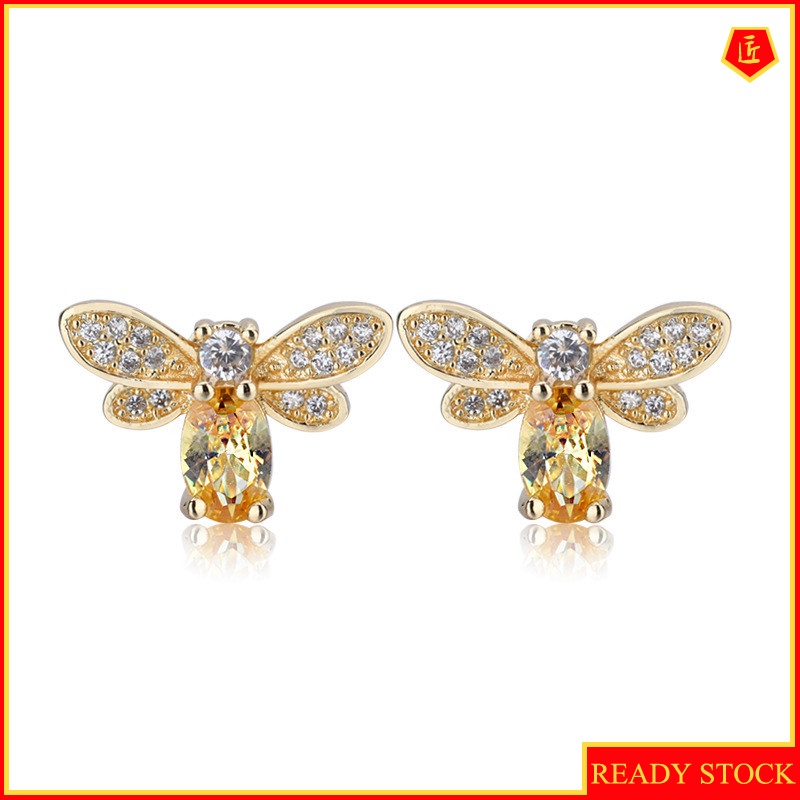 [Ready Stock]Compact Creative Citrine Bee Study Earrings