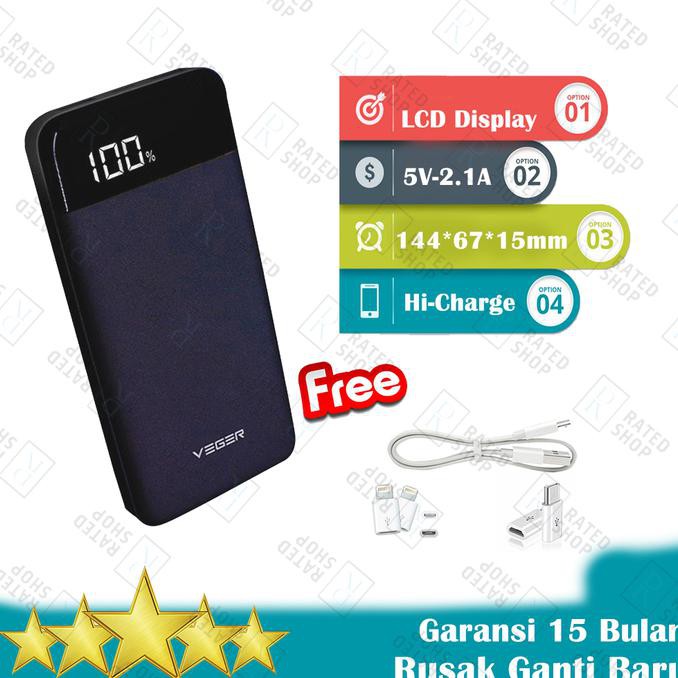 VEGER SLIM DIGI POWER BANK 10000MAH REAL CAPACITY - X101 - HITAM