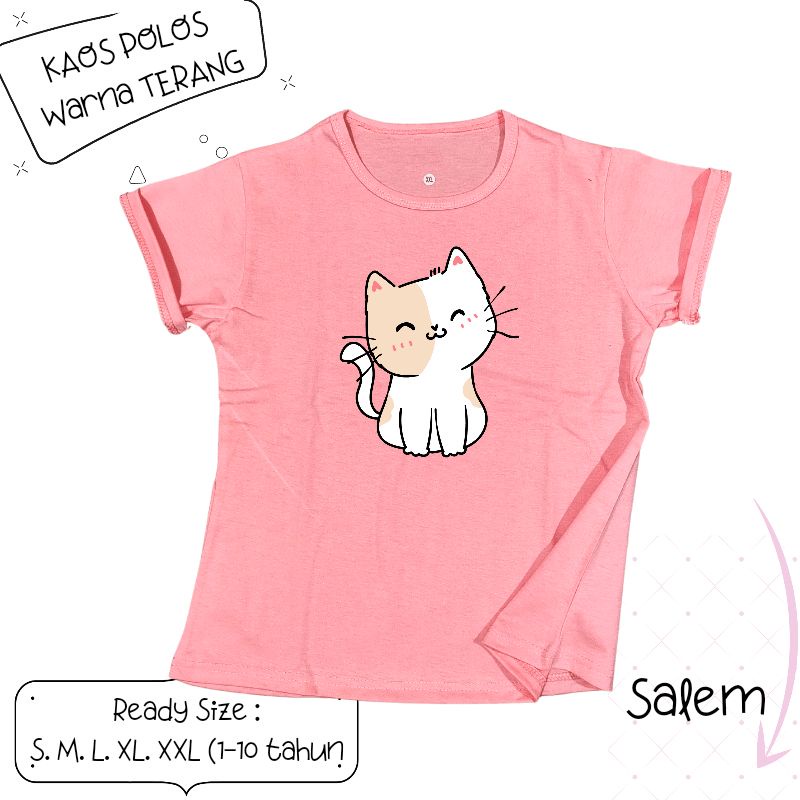 Baju Kaos Anak Cewek 3-12 tahun sampai Dewasa Jumbo  motif Kucing / CAt