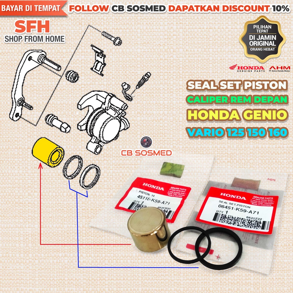 Oring Seal Set Piston Kaliper Rem Depan Vario 125 eSP K60R 2018 - 2022 Original Honda AHM Asli Ori H