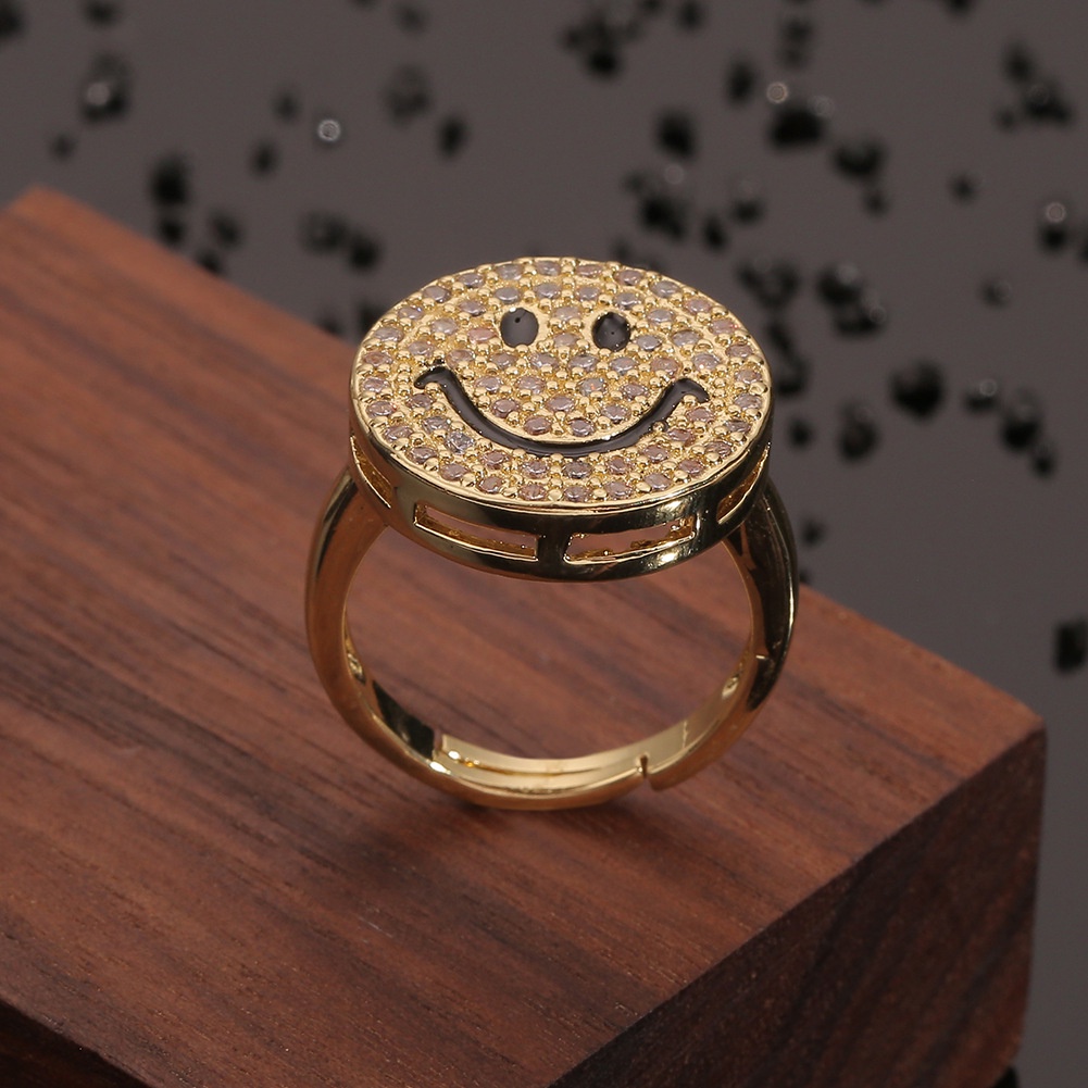 Baru personalized perhiasan tangan tembaga berlapis emas mikro bertatahkan zircon round smiley cinci