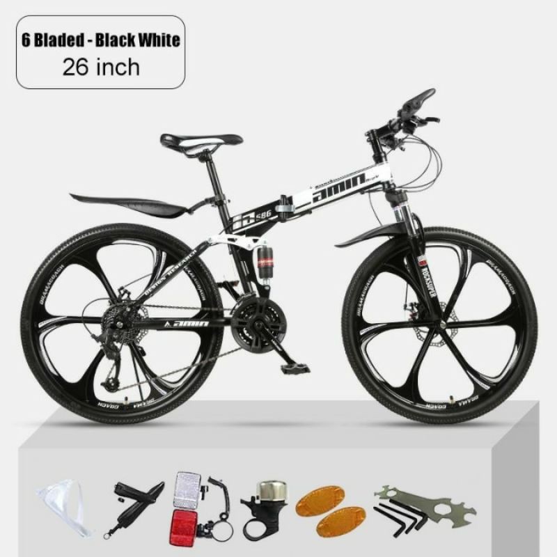 sepeda gunung lipat amin 26 inc 21 speed carbon steel