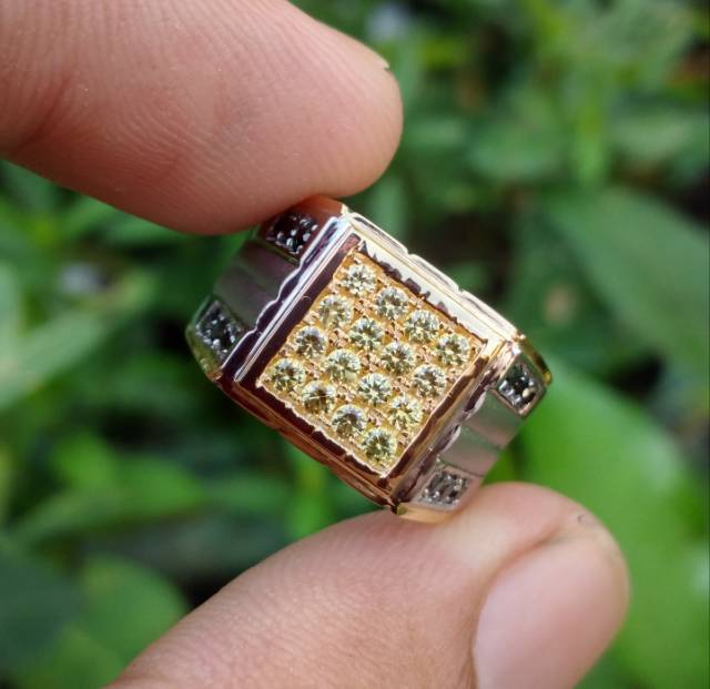 Cincin perak yellow yakut & berlian hitam