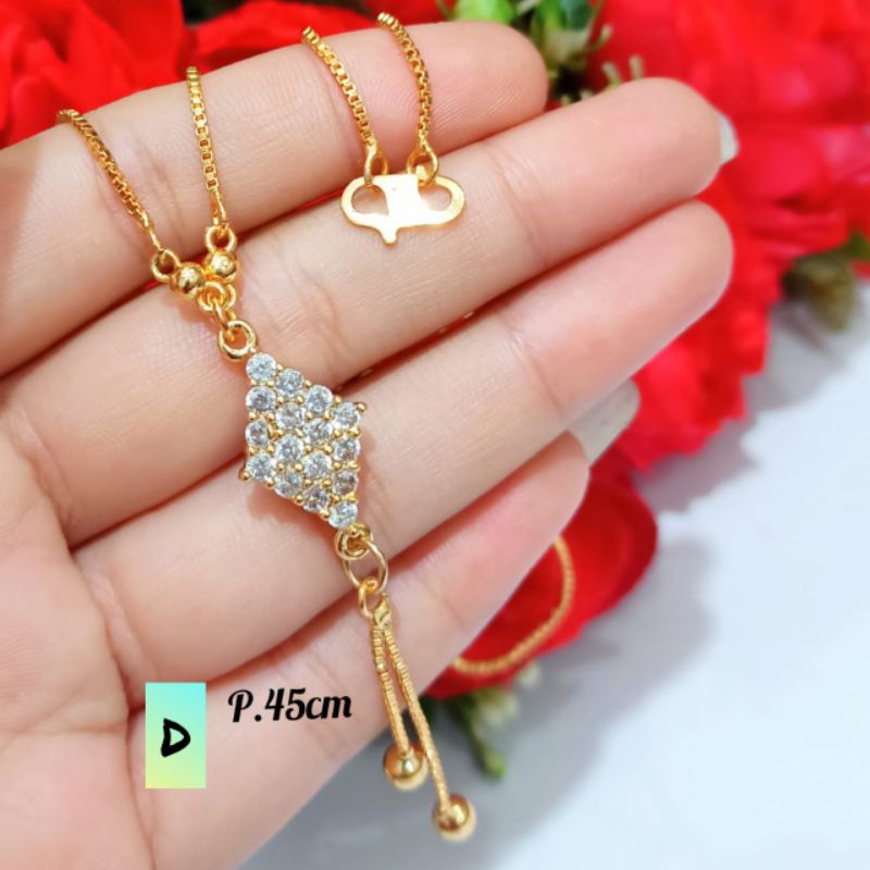 TITANIUM Kalung Dewasa koye permata full zircon motif lapis emas18 k tidak karat