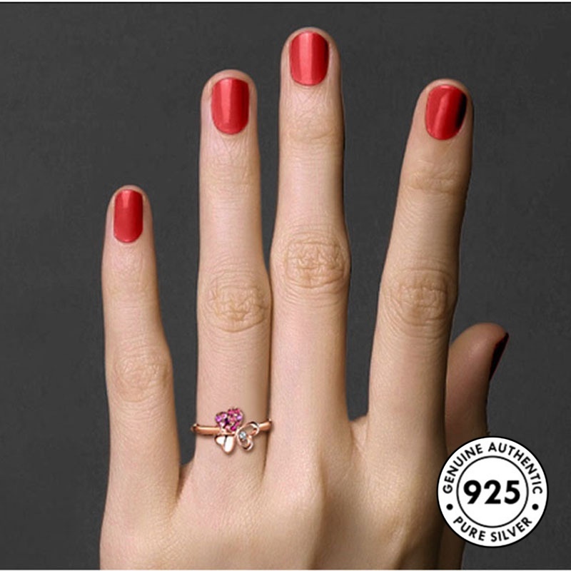 Cincin S925 Silver Rose Gold Bentuk Hati Aksen Batu Permata Untuk Wanita