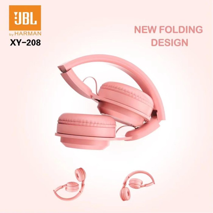 Headset / Headphone JBL Bluetooth 5.0 XY-208 Waterproof On Ear Design - PINK