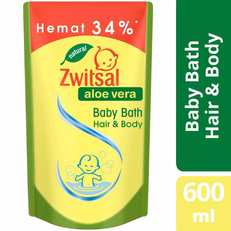 Zwitsal Baby Bath 2 in 1 Hair and Body Aloe Vera Refill 600ml
