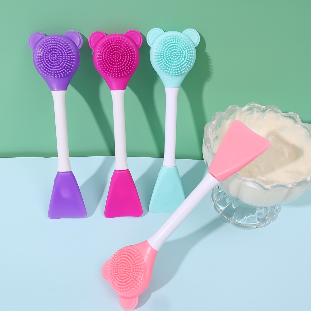 1pc Brush Masker Kepala Ganda Bahan Silikon Bentuk Beruang Untuk Travel