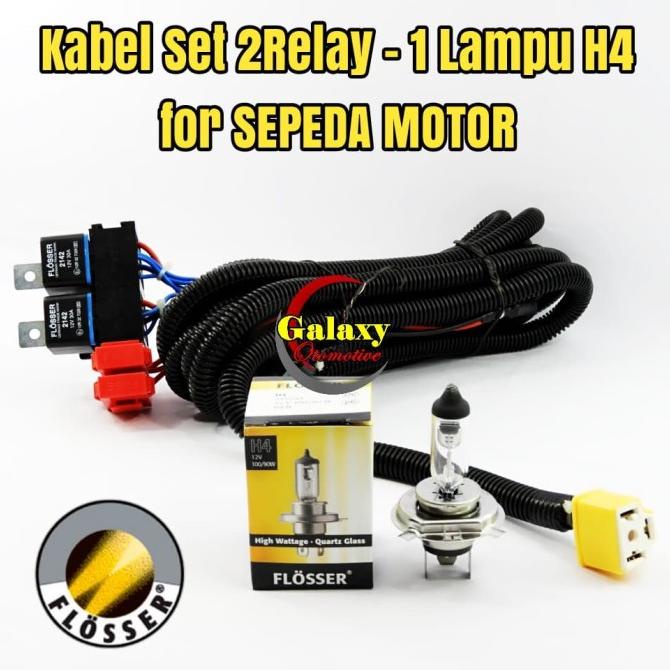 Kabel Set 2 Relay 1 Lampu - FLOSSER - H4 - Khusus Motor Bohlam H4