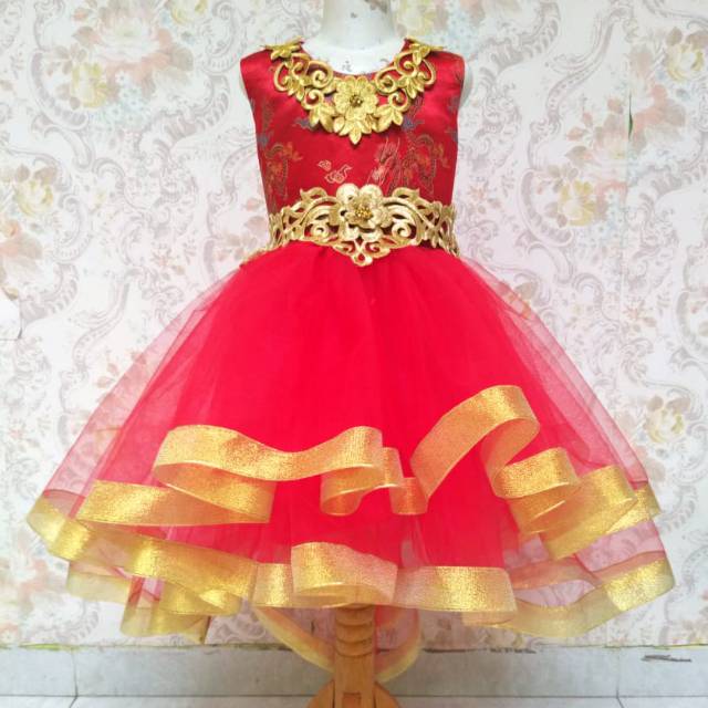 Gaun cheongsam gaun imlek anak model ekor