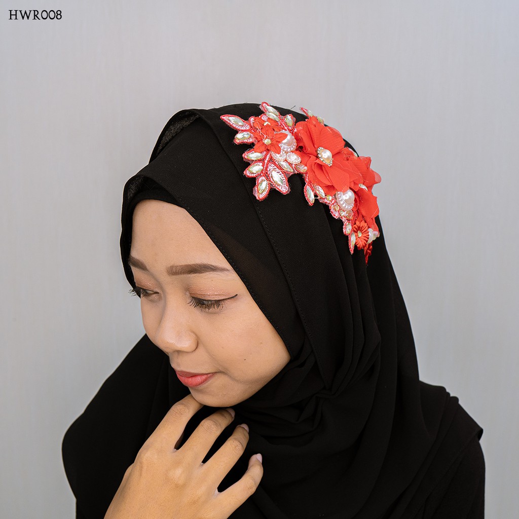 [READY STOCK] TIARA HIJABER AKSESORIS FASHION WEDDING BUNGA BROKAT HWR008