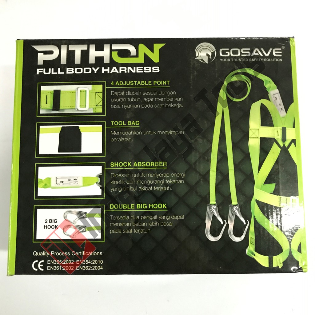 Full Body Harness Absorber Double Hook PITHON by GoSave - Safety Belt Sabuk