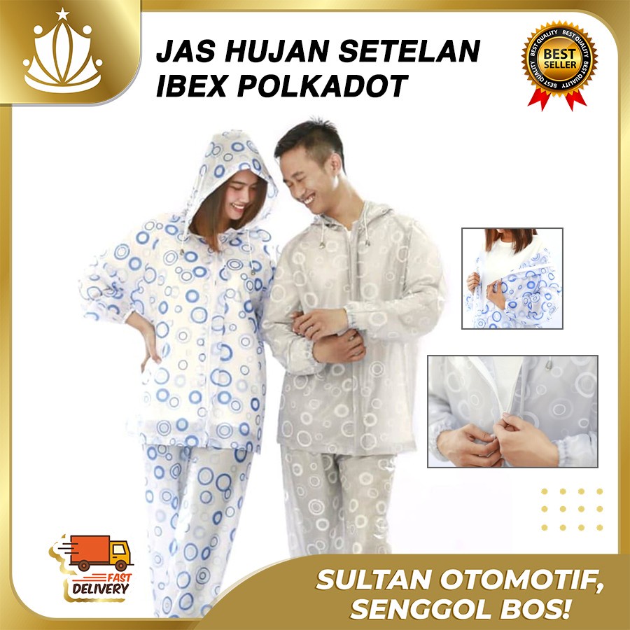 JAS HUJAN Setelan POLKADOT Jaket Celana IBEX POP Promo Bagus MURAH