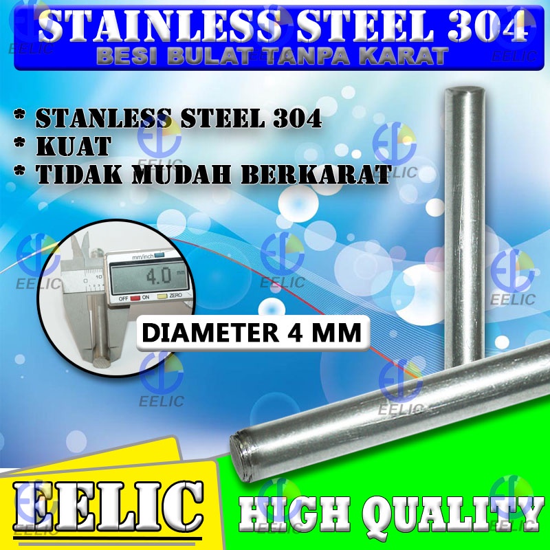 EELIC BEB-D4STAINLESS SILVER BESI BETON BULAT POLOS STAINLESS STEEL 304 BESI BULAT TANPA KARAT DIAMETER 4 MM DENGAN PANJANG 30 CM COCOK UNTUK DIY MESIN-MESIN BERKUALITAS TINGGI