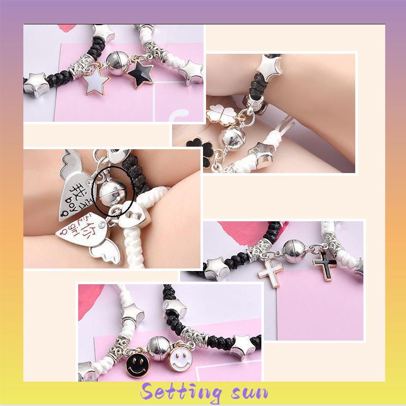 2 Pcs Fashion Magnet Gelang Palang Berbentuk Hati Kunci Gelang Wanita Pria Pasangan Perhiasan Aksesoris TN