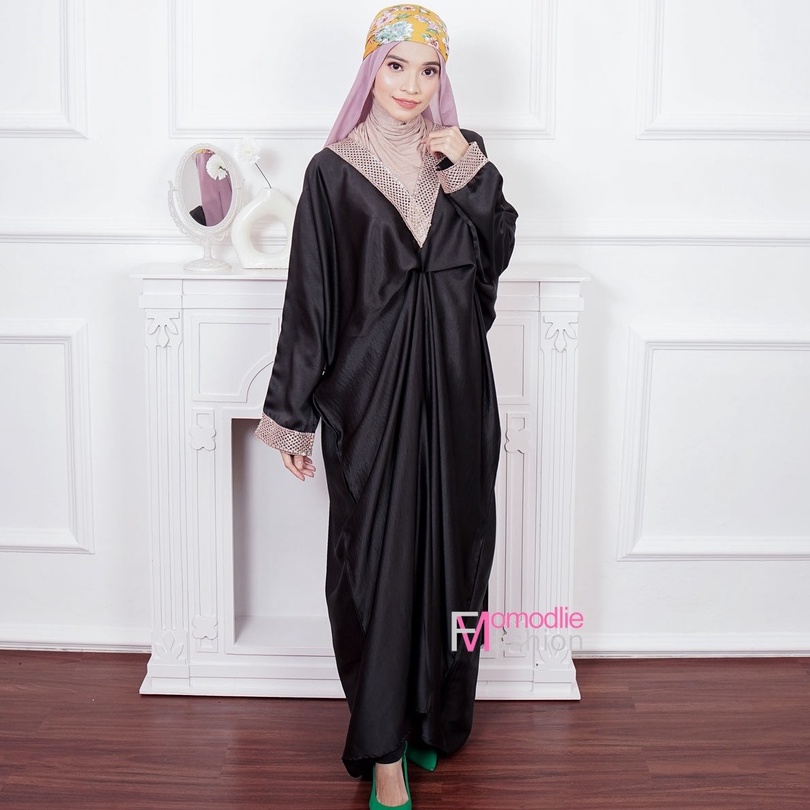 GAMIS REMAJA WANITA, GAMIS MEWAH DAN MURAH, GAMIS TERBARU HITAM SATIN, GAMIS HITAM