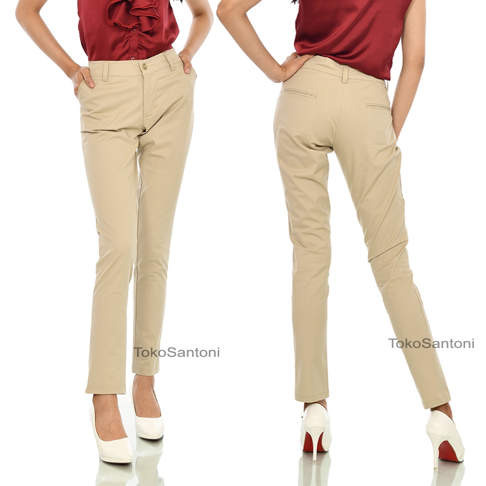 Celana Chino Wanita Katun Twill Pensil Skinny Celana Katun Wanita Celana Kantor Chino Pants Celana Panjang Celana Formal