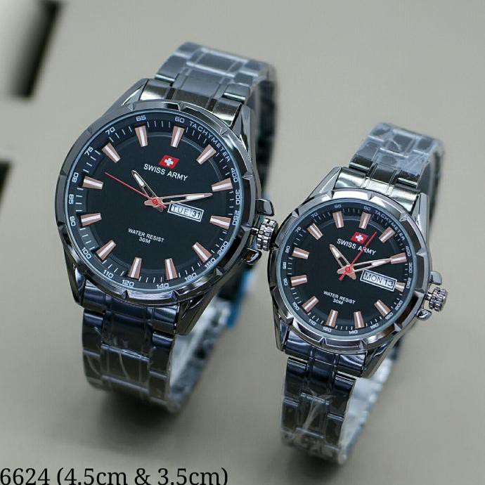 Jam Tangan Swiss Army SA7392 Couple Rantai Hitam Stainless Steel