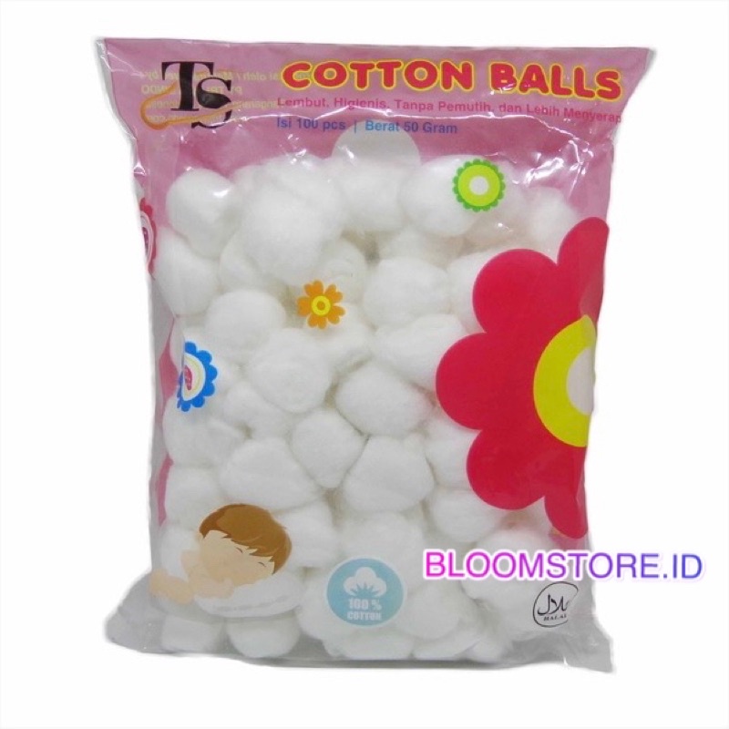 TS Kapas Bulat Bola Bayi Baby Cotton Ball Balls 100pcs 100 pcs Premium 50g 50gr 50gram 50 g gr gram