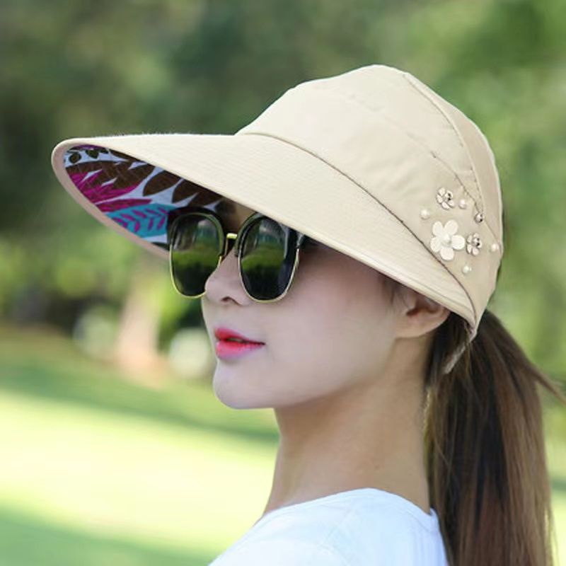Topi Visor Lipat Wanita Casual Pelindung Sinar UV Anti UV Untuk Pantai-Cream