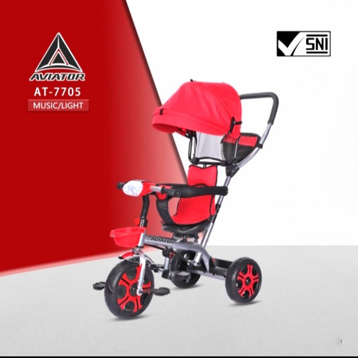 Sepeda Anak Bayi Balita Dorong Roda 3 Tricycle Aviator AT7705 Lampu Musik By Pacific-Red