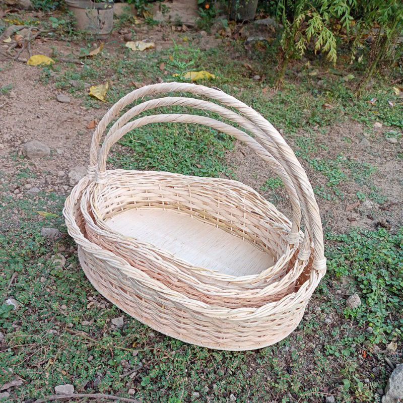 keranjang ombak  tangkai 1 set isi 3 pcs keranjang rotan keranjang hantaran seserahan