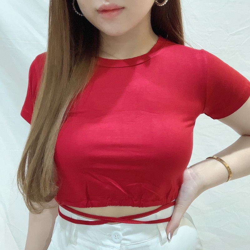 CrissCross Tie Crop Top | Tali Silang Atasan Crop Wanita Korean Fashion | Maimon Grosir