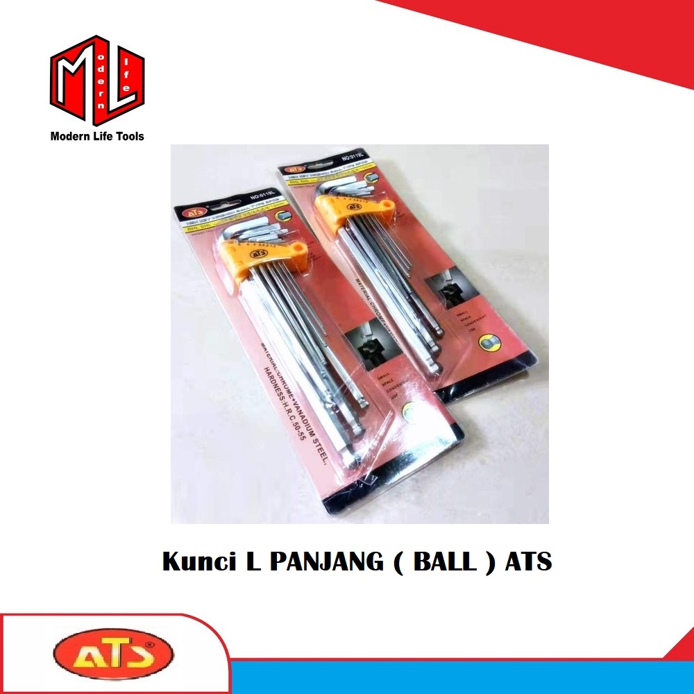 Kunci L Set Panjang ATS 9 pcs 1.5-10mm Hex Key Wrench Ball