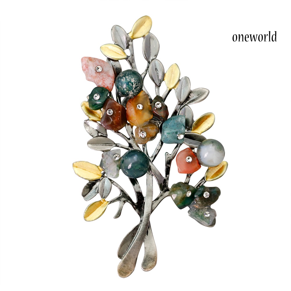 OW@ Colorful Leaves Rhinestone Brooch Pin Shirt Decor Women Jewelry Party Gift